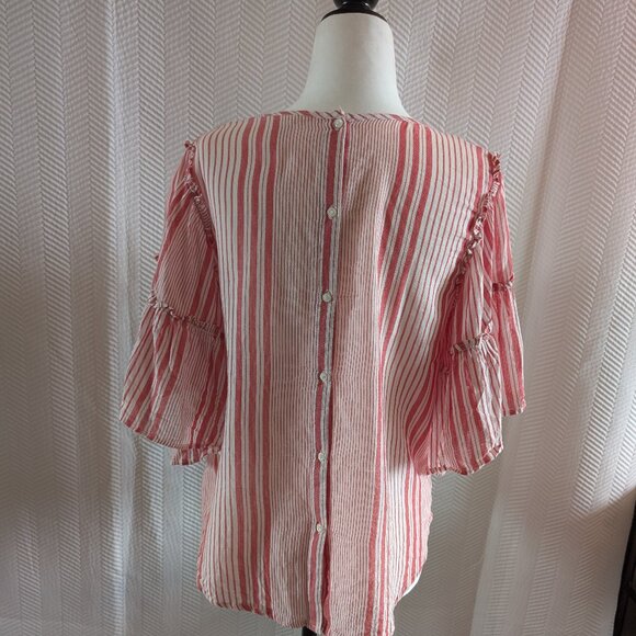 H&M Red White Stripe Ruffle Flutter Sleeve Blouse Boho Size 6 - Picture 3 of 11